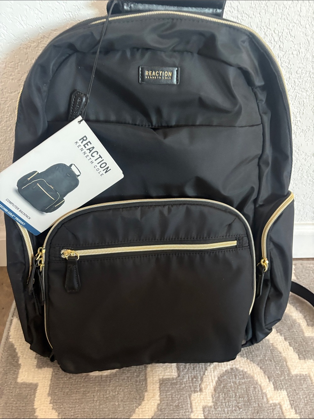 Kenneth Cole Reaction Black Backpack with Gold Hardware